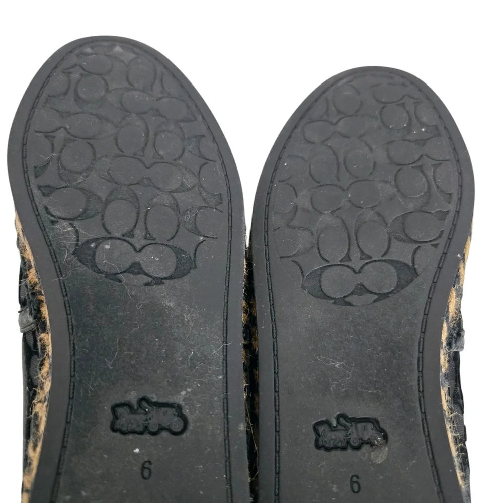 Coach Cleo Black Logo Round Leather Cap Toe Mesh Slip-On‎ Espadrilles